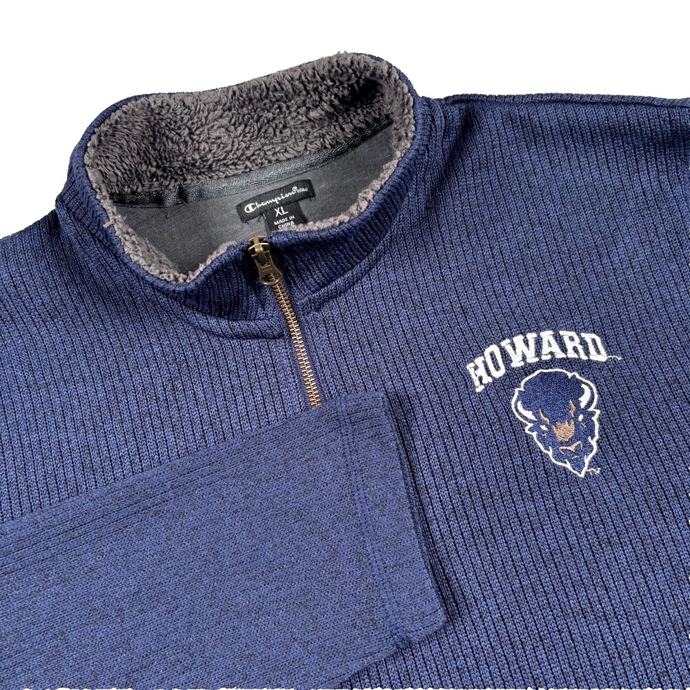 Champion Elite Howard University Bison 1/4 Zip Sherpa Collar Sweater XL Blue